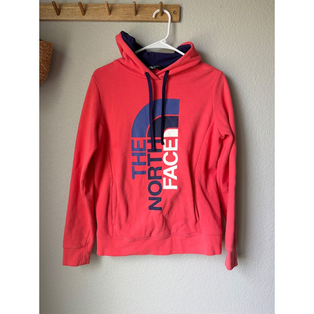 The North Face Coral Pink Vertical Logo Fleece Pullover Hoodie